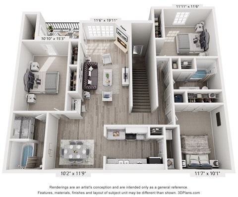 Magnolia Floor Plan - Three bedroom, Two bathroom at Grande View Apartments in Biloxi, MS